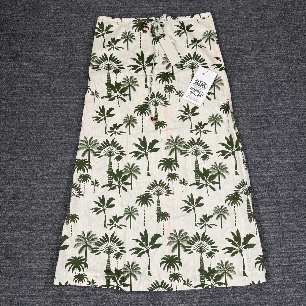 Never Fully Dress Skirt Women 4 Green Palm Army Maxi Cotton Linen Beach Tropical